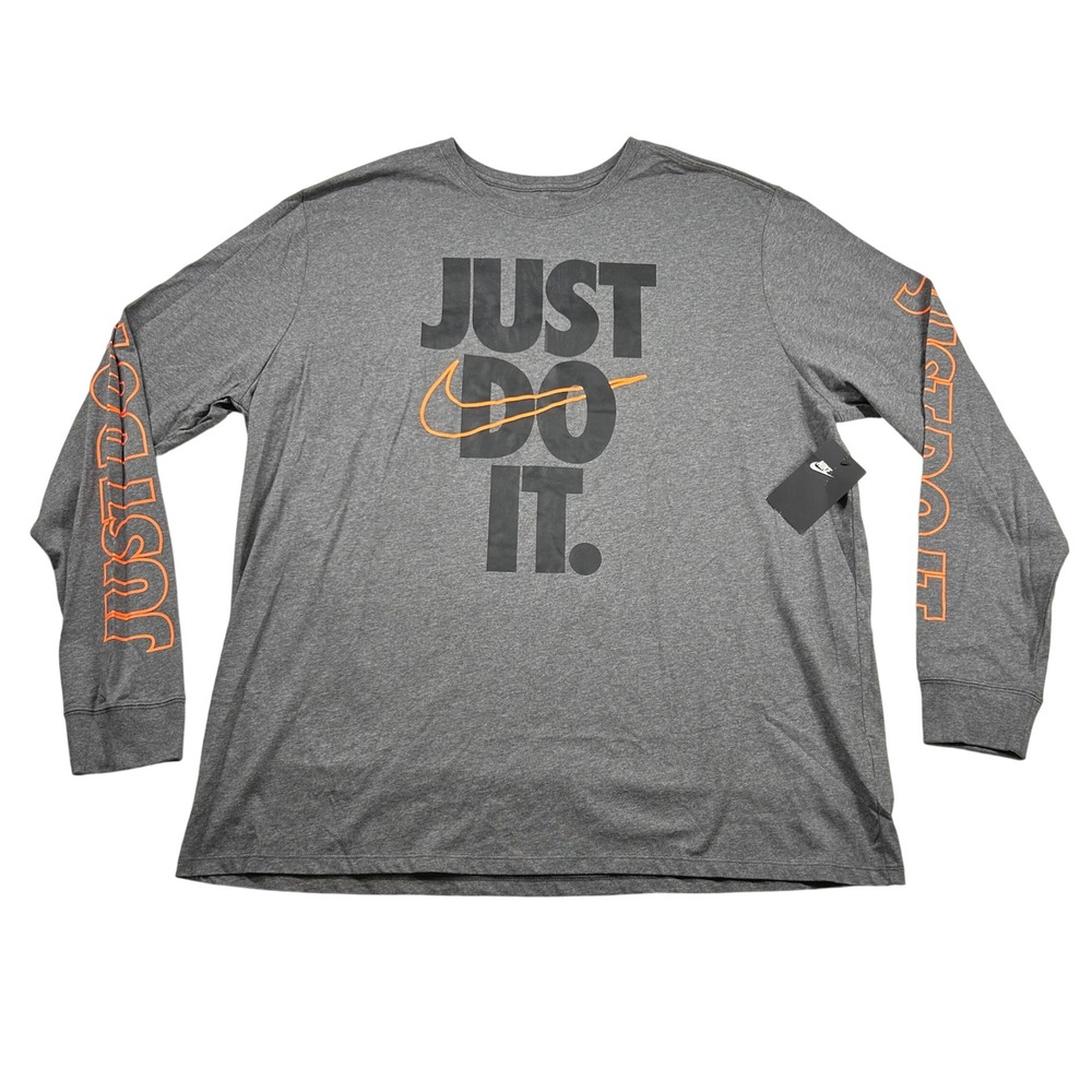 Nike Shirt Mens 3xl Just Do It Long Sleeve Graphic Tee Heather Gray Orange Retro